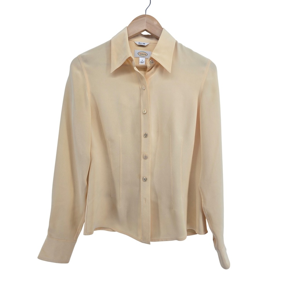 Talbots Silk Blouse Womens 4 Pure Silk Pale Yellow Button Down EUC